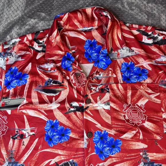 Men's Red and Blue Coast Guard Hawaiian Shirt - Picture 2 of 6